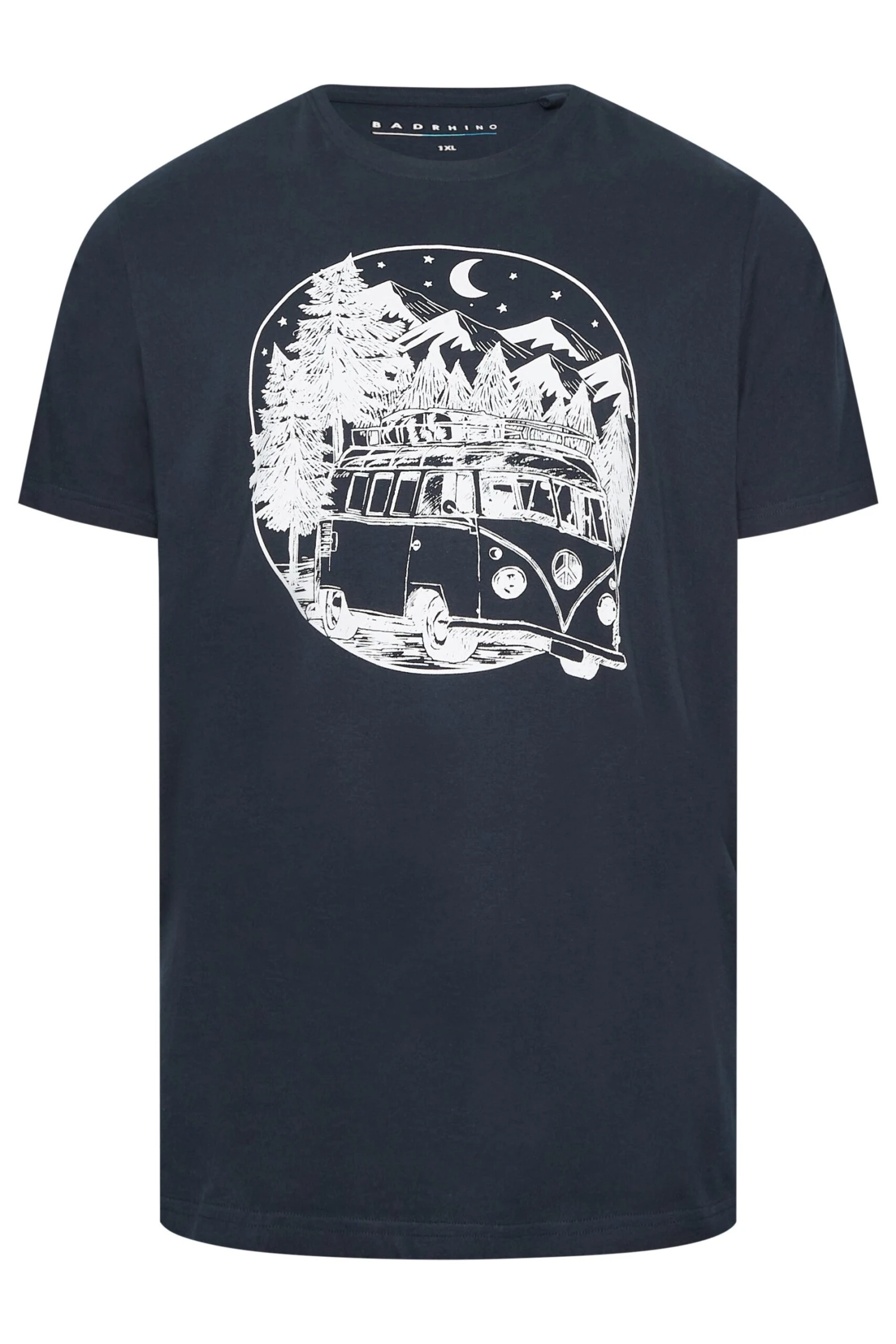 BadRhino Big & Tall Navy Blue Campervan Print T-Shirt 3 BadRhino Big & Tall Navy Blue Campervan Print T-Shirt - Image 3