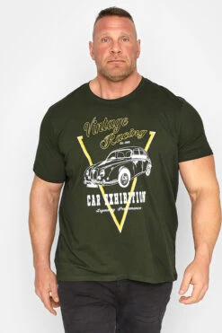 BadRhino Big & Tall Dark Green 'Vintage Racing' Car Print T-Shirt