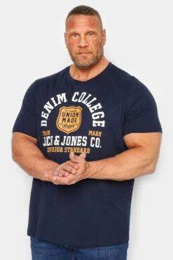 JACK & JONES Big & Tall Navy Blue Denim College Logo T-Shirt