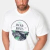 JACK & JONES Big & Tall White Logo Palm Leaf Print T-Shirt
