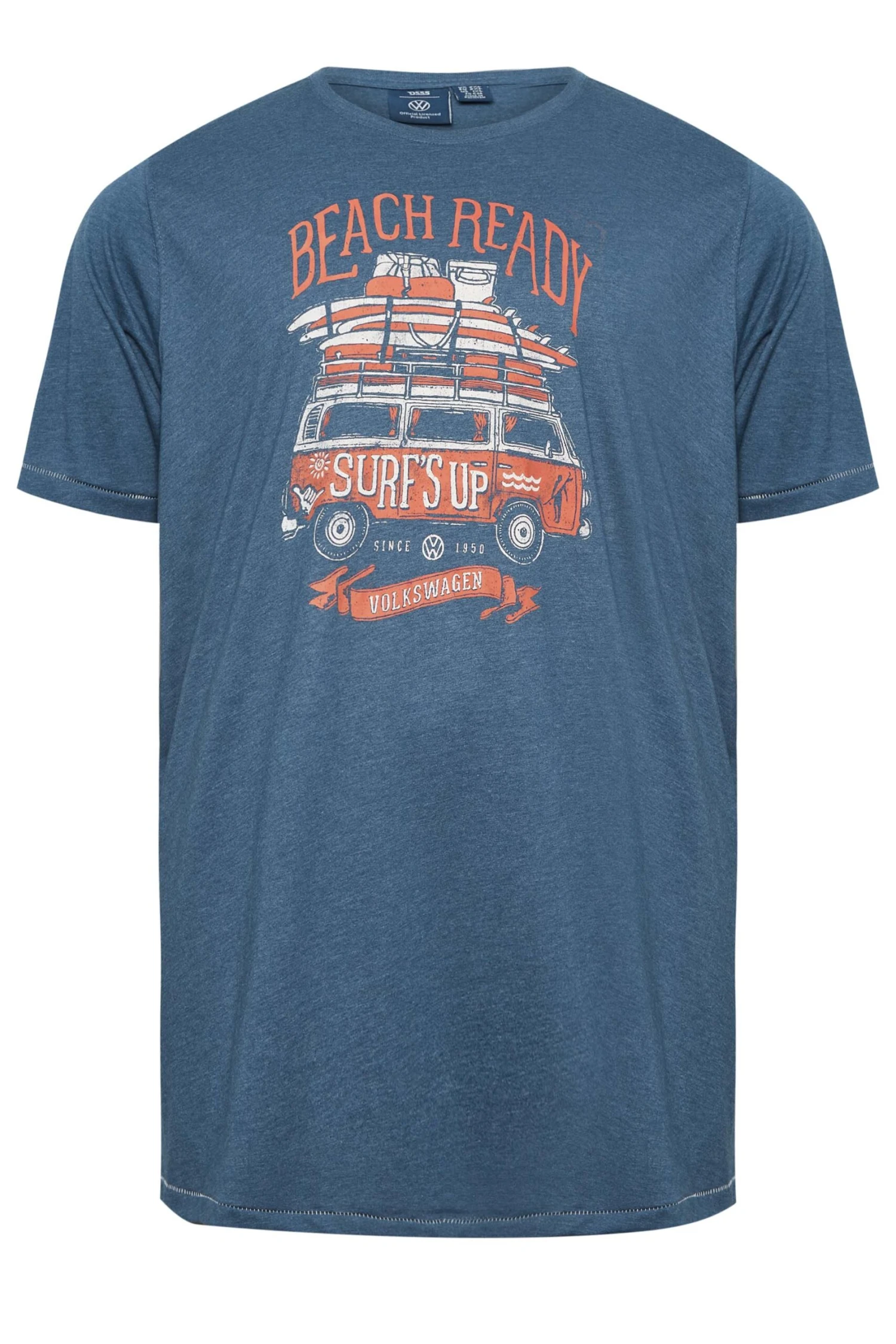 D555 Big & Tall Dark Blue Official Volkswagen 'Surfs Up' Slogan T-Shirt 3 D555 Big & Tall Dark Blue Official Volkswagen 'Surfs Up' Slogan T-Shirt - Image 3