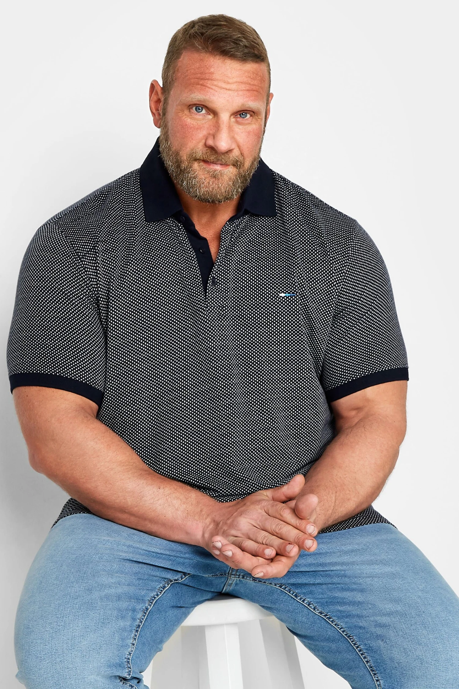 BadRhino Bad & Tall Navy Geometric Polo Shirt 1 BadRhino Bad & Tall Navy Geometric Polo Shirt