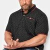 D555 Big & Tall Navy Blue Jacquard Collar Printed Polo Shirt