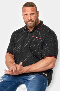 D555 Big & Tall Navy Blue Jacquard Collar Printed Polo Shirt