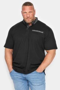 KAM Big & Tall Black Premium Contrast Collar Polo Shirt