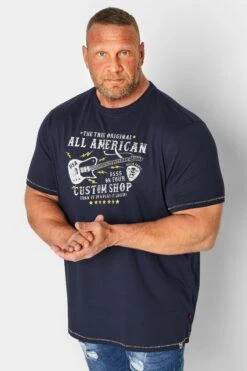 D555 Big & Tall Navy Blue 'All American' Guitar Print T-Shirt