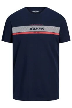 JACK & JONES Big & Tall Navy Blue Logo Stripe T-Shirt -Urban Fitwear Sales 82a7ad7b c18a 45 208298 X