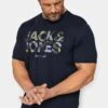 JACK & JONES Big & Tall Navy Blue Camo Logo Crew Neck T-Shirt