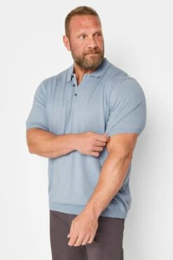 JACK & JONES PREMIUM Big & Tall Light Blue Knitted Polo Shirt