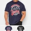 KAM Big & Tall 2 PACK Black & Navy Blue Cycle Printed T-Shirts