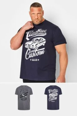 KAM Big & Tall 2 PACK Grey & Navy Blue Aviation Printed T-Shirts
