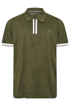 BadRhino Big & Tall Khaki Green Jersey Zip Polo Shirt 5 BadRhino Big & Tall Khaki Green Jersey Zip Polo Shirt -Urban Fitwear Sales 898e05a9 95a5 44 207659 X