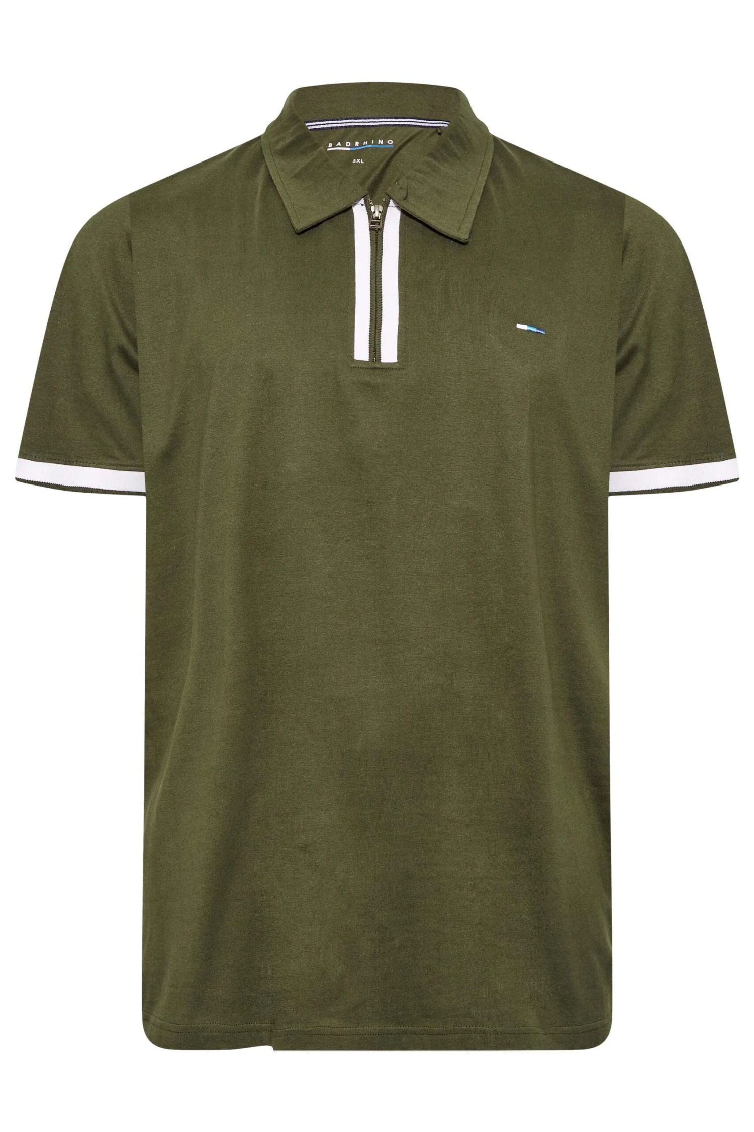 BadRhino Big & Tall Khaki Green Jersey Zip Polo Shirt 3 BadRhino Big & Tall Khaki Green Jersey Zip Polo Shirt - Image 3