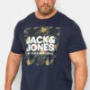 JACK & JONES Big & Tall Navy Blue Tropical Logo Print T-Shirt