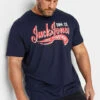 JACK & JONES Big & Tall Navy Blue Logo Print T-Shirt