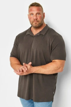 JACK & JONES PREMIUM Big & Tall Brown Revere Collar Polo Shirt