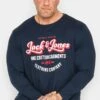 JACK & JONES Big & Tall Navy Blue Printed Long Sleeve T-Shirt
