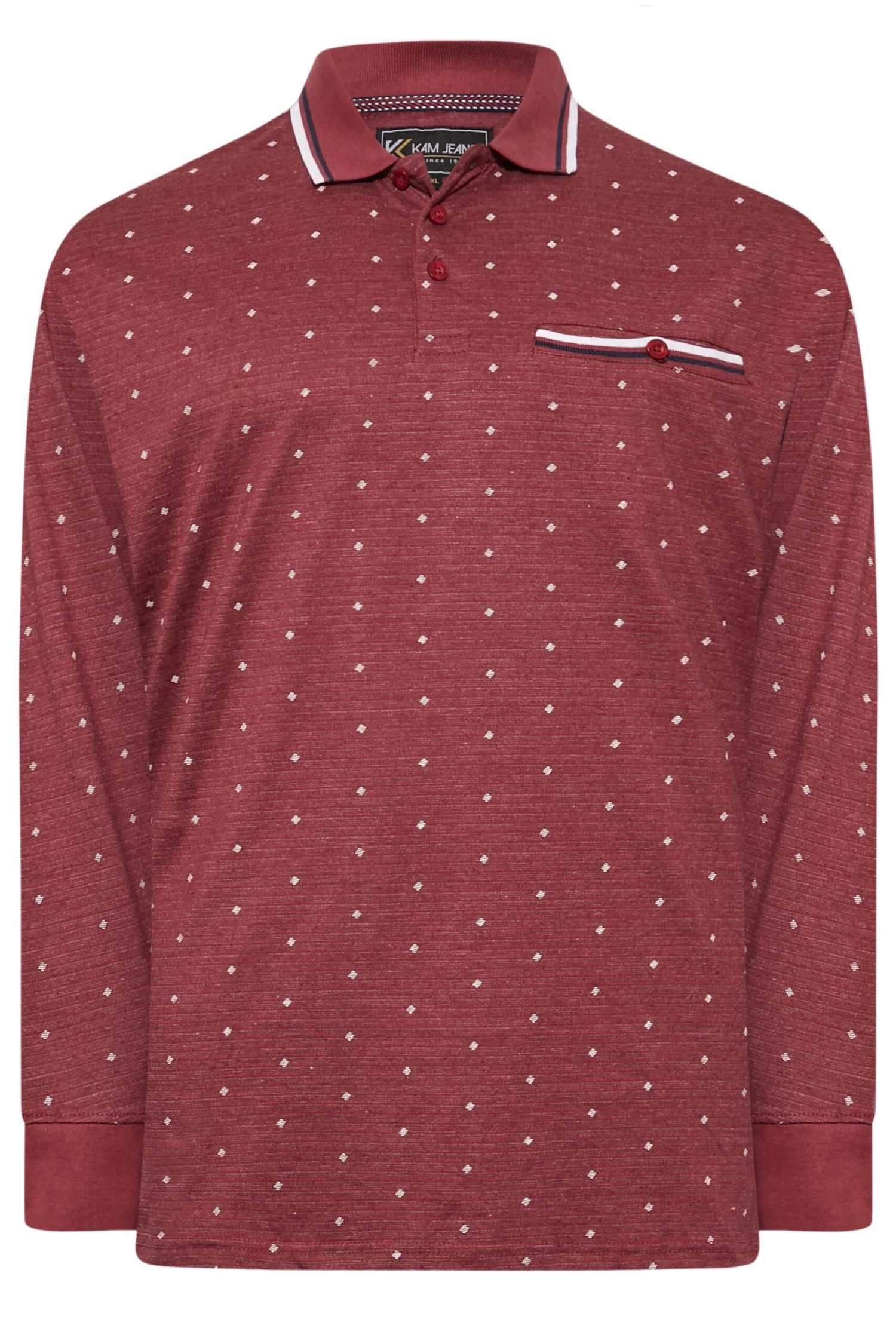 KAM Big & Tall Burgundy Red Dobby Print Long Sleeve Polo Shirt 3 KAM Big & Tall Burgundy Red Dobby Print Long Sleeve Polo Shirt - Image 3