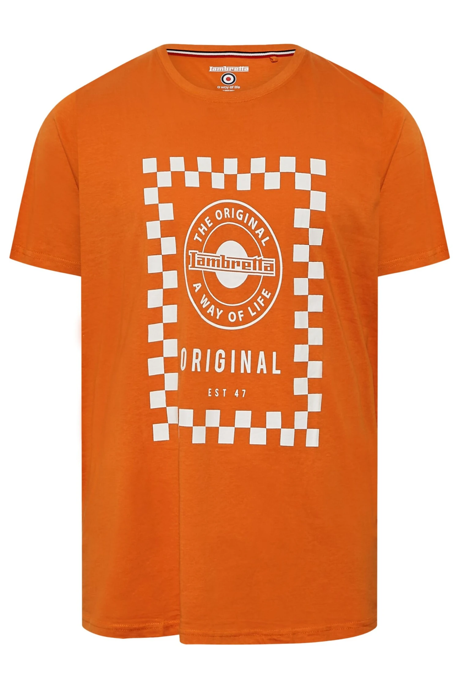 LAMBRETTA Big & Tall Orange Checkerboard Print T-Shirt 3 LAMBRETTA Big & Tall Orange Checkerboard Print T-Shirt - Image 3