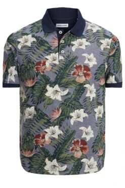 JACK & JONES Big & Tall Blue Tropical Print Polo Shirt -Urban Fitwear Sales 9591b151 0568 4a 207288 X
