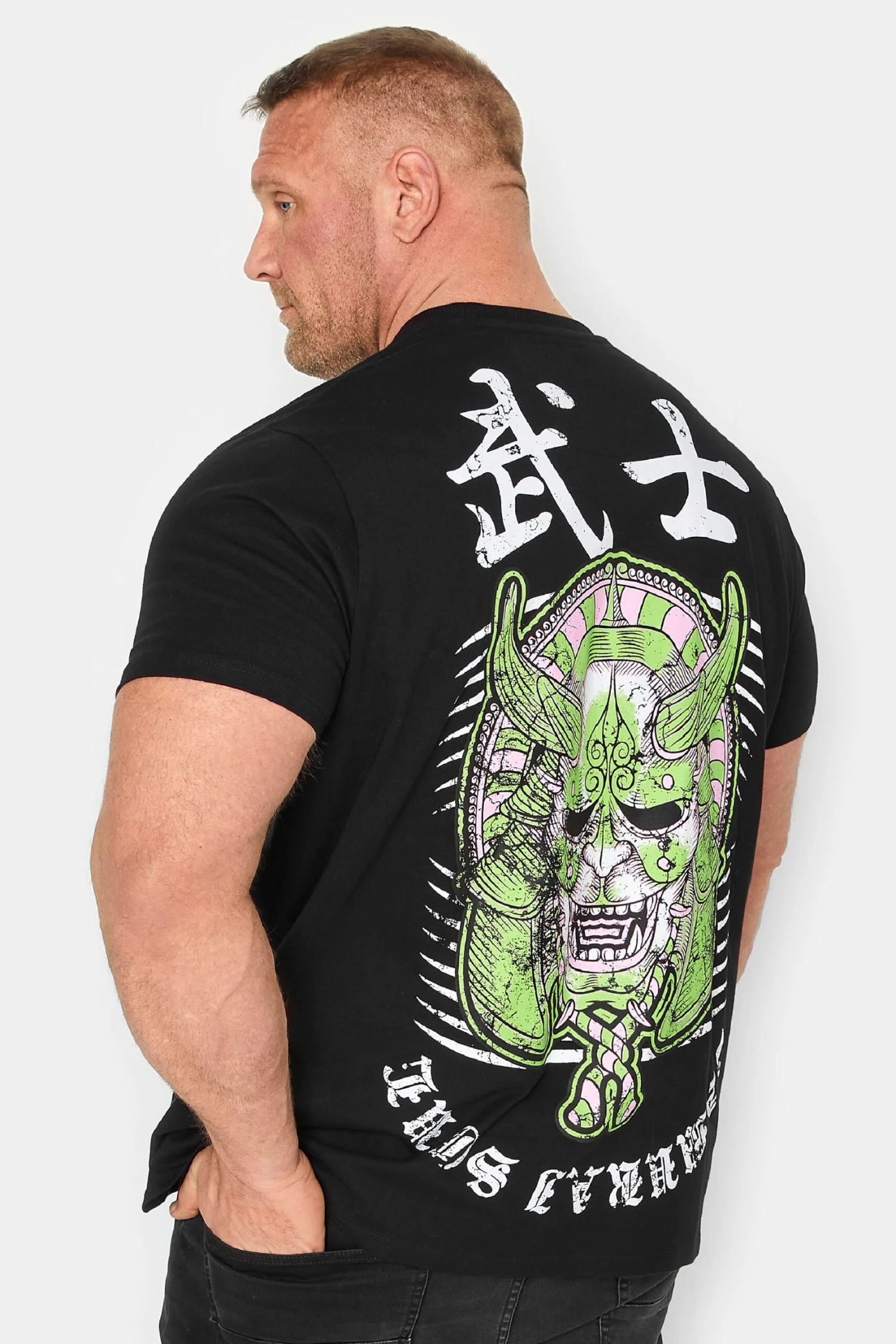 BadRhino Big & Tall Black Samurai Print T-Shirt 2 BadRhino Big & Tall Black Samurai Print T-Shirt - Image 2