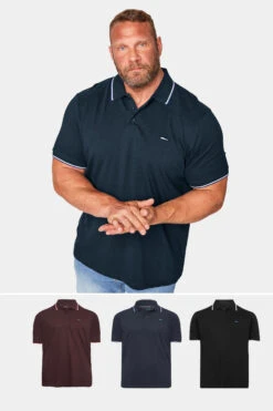 BadRhino Big & Tall Navy Blue/Black/Burgundy Red 3 Pack Tipped Polo Shirts