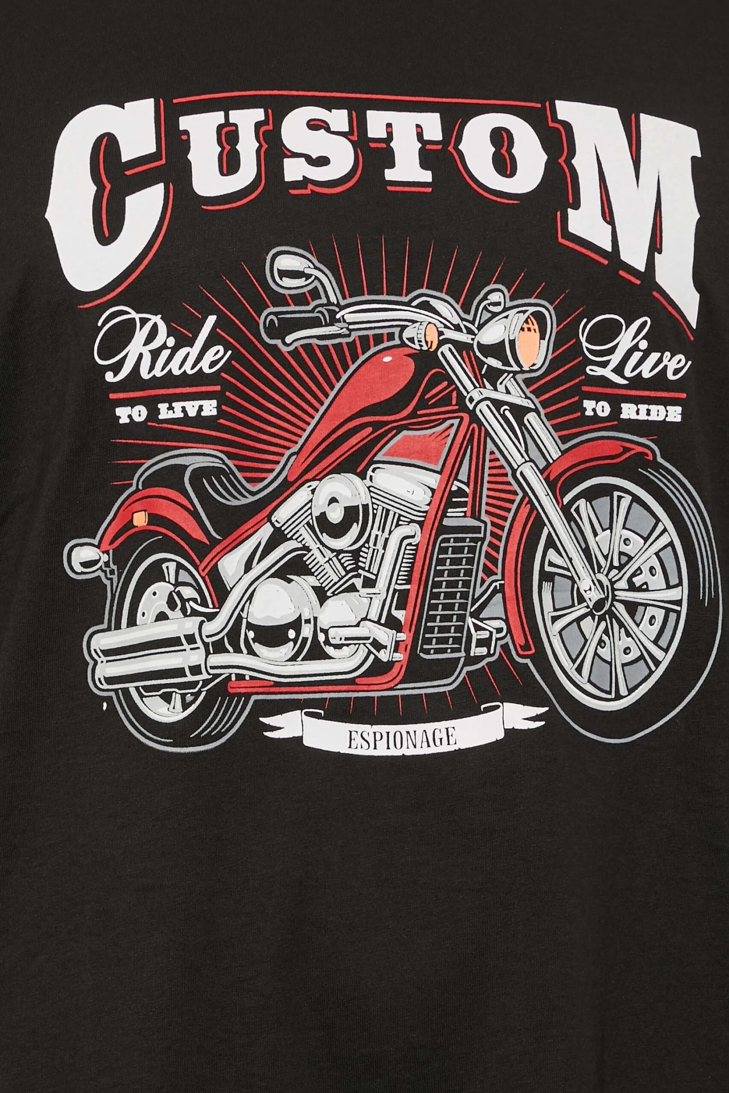 ESPIONAGE Big & Tall Black 'Custom' Motorbike Print T-Shirt 2 ESPIONAGE Big & Tall Black 'Custom' Motorbike Print T-Shirt - Image 2
