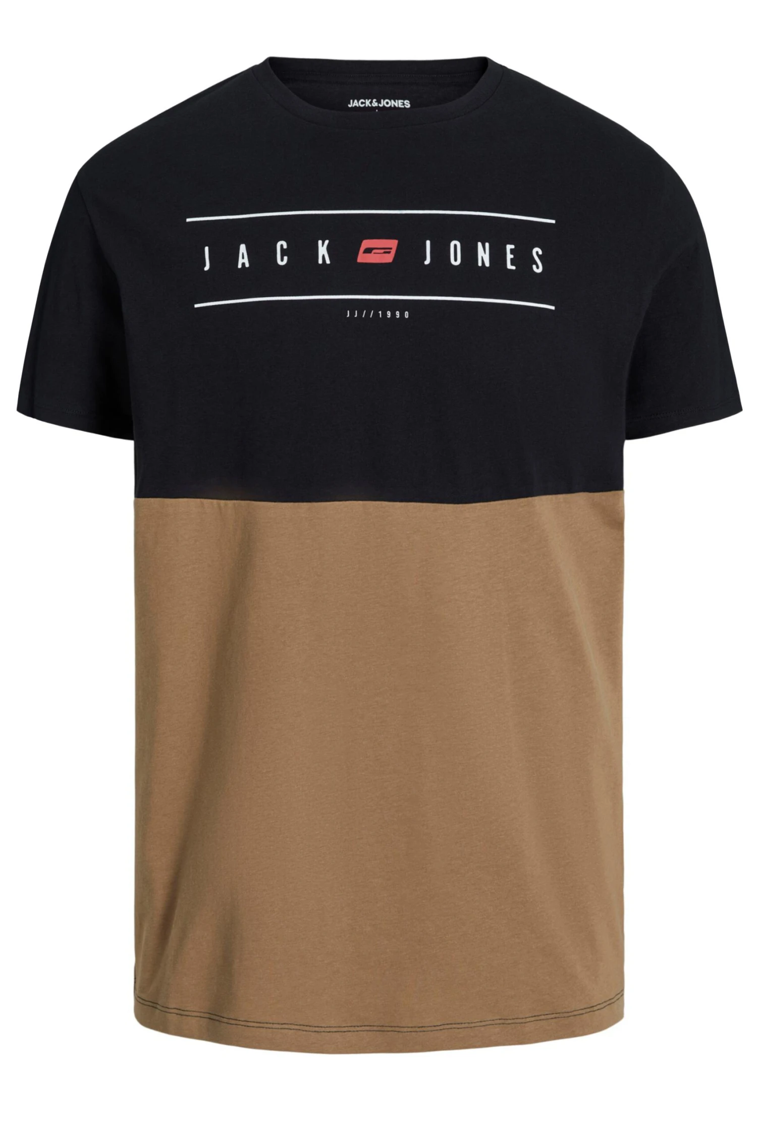 JACK & JONES Big & Tall Black & Brown Colourblock T-Shirt 2 JACK & JONES Big & Tall Black & Brown Colourblock T-Shirt - Image 2
