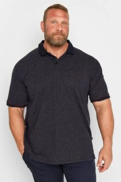 KAM Big & Tall Navy Blue Polka Dot Polo Shirt