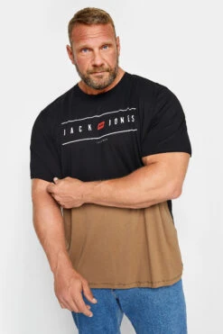 JACK & JONES Big & Tall Black & Brown Colourblock T-Shirt