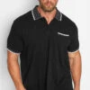 BadRhino Big & Tall Black Jacquard Collar Pocket Polo Shirt