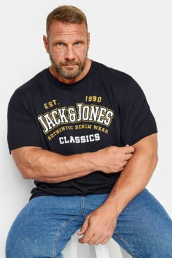 JACK & JONES Big & Tall Dark Navy Blue 'Classics' Slogan T-Shirt