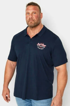 JACK & JONES Big & Tall Navy Blue Logo Print Polo Shirt