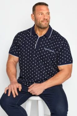 BadRhino Big & Tall Navy Blue Skull Print Polo Shirt