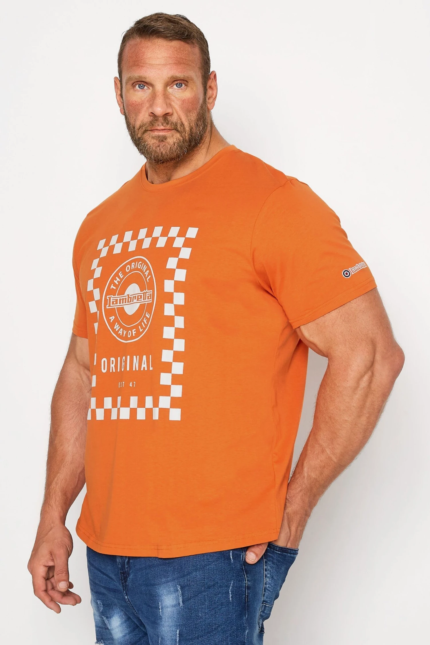 LAMBRETTA Big & Tall Orange Checkerboard Print T-Shirt 1 LAMBRETTA Big & Tall Orange Checkerboard Print T-Shirt