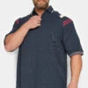 KAM Big & Tall Navy Blue Zip Neck Panel Polo Shirt
