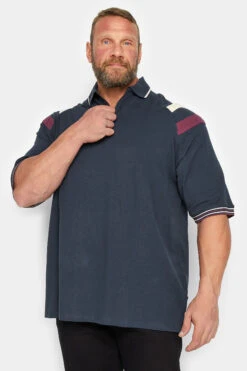 KAM Big & Tall Navy Blue Zip Neck Panel Polo Shirt