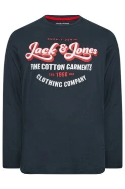 JACK & JONES Big & Tall Navy Blue Printed Long Sleeve T-Shirt -Urban Fitwear Sales a9e3cbec d377 4d 207324 X
