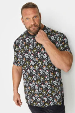 KAM Big & Tall Black Santa Skull Christmas T-Shirt