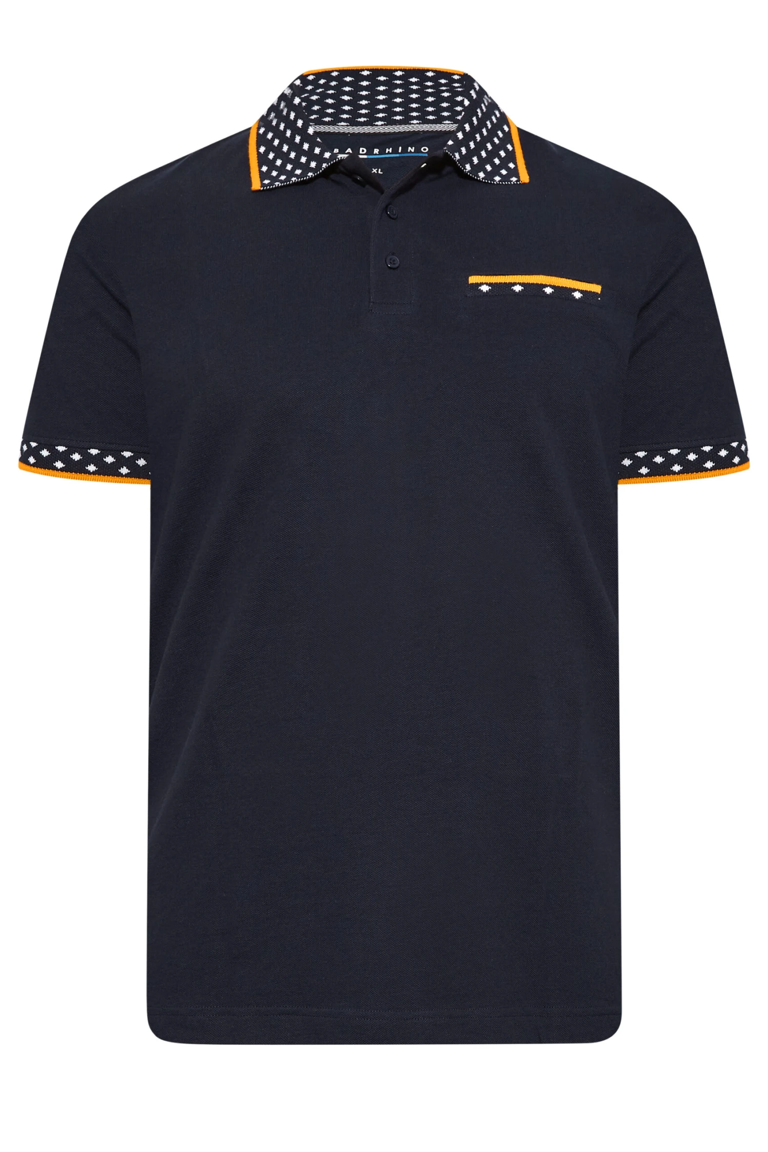 BadRhino Big & Tall Navy Blue Dobby Collar Polo Shirt 3 BadRhino Big & Tall Navy Blue Dobby Collar Polo Shirt - Image 3