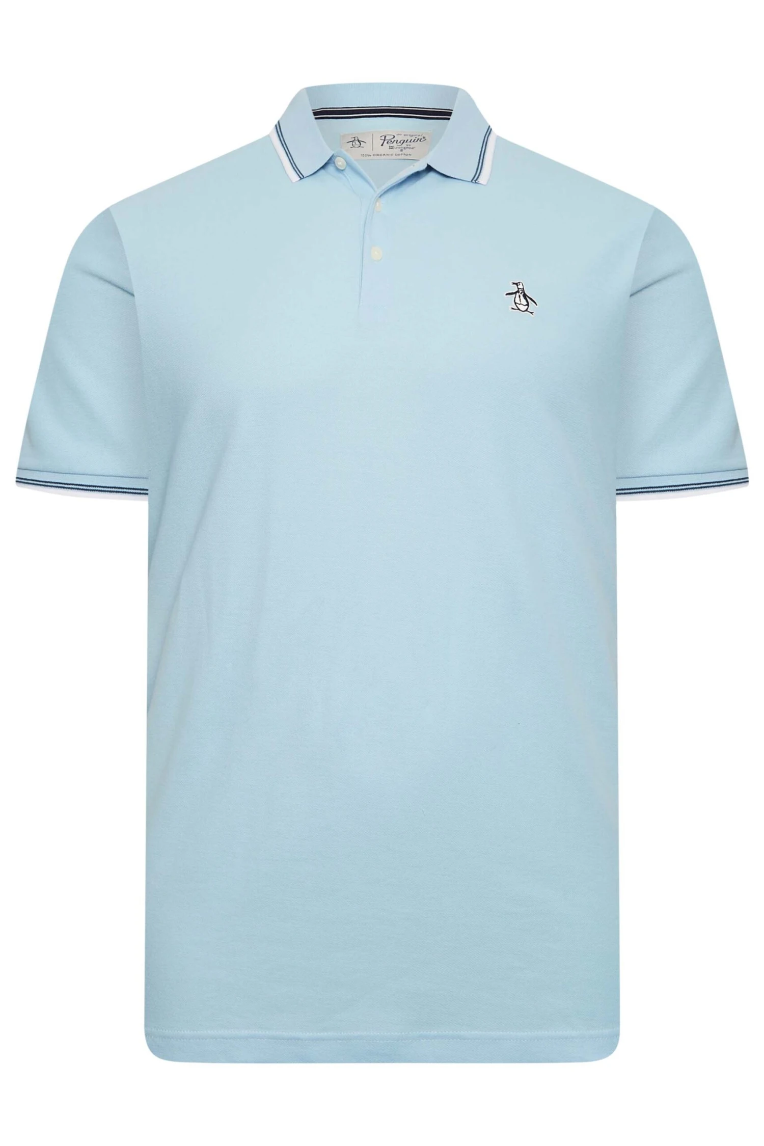 PENGUIN MUNSINGWEAR Big & Tall Light Blue Tipped Polo Shirt 3 PENGUIN MUNSINGWEAR Big & Tall Light Blue Tipped Polo Shirt - Image 3