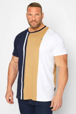 BadRhino Big & Tall Black & Brown Colour Block T-Shirt