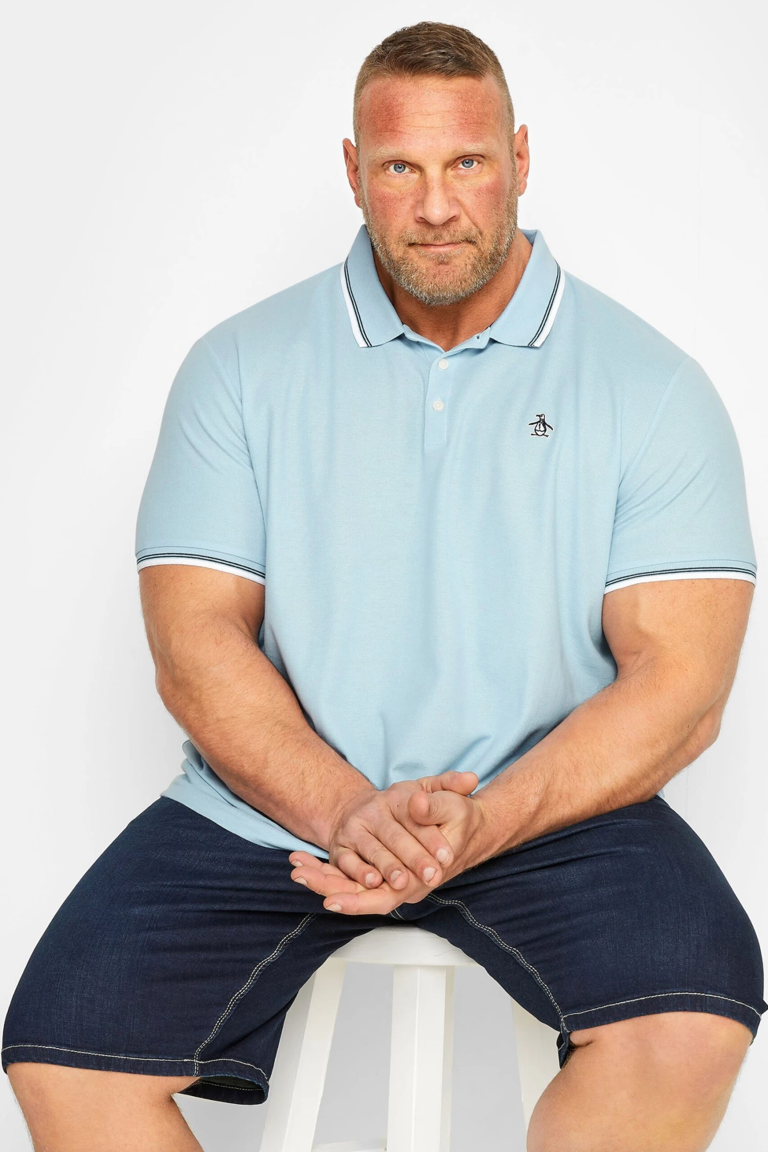 PENGUIN MUNSINGWEAR Big & Tall Light Blue Tipped Polo Shirt 1 PENGUIN MUNSINGWEAR Big & Tall Light Blue Tipped Polo Shirt