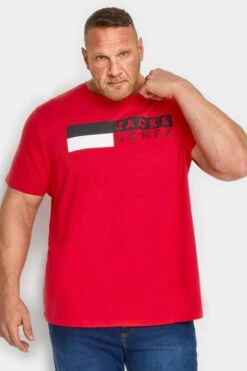 JACK & JONES Big & Tall Red & Black Logo Print Short Sleeve T-Shirt
