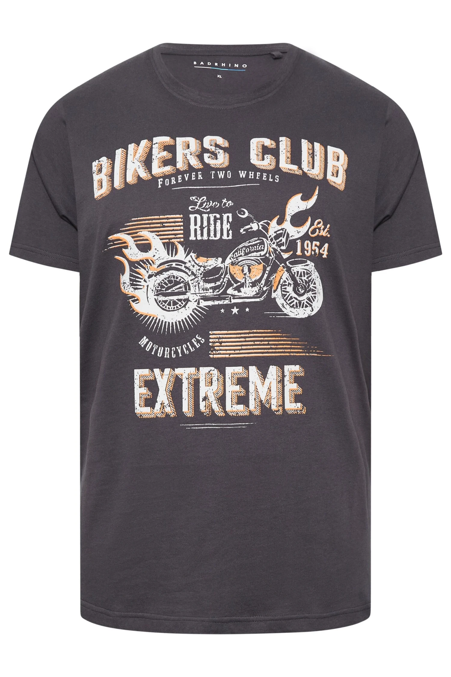 BadRhino Big & Tall Charcoal Grey 'Bikers Club' Slogan T-Shirt 3 BadRhino Big & Tall Charcoal Grey 'Bikers Club' Slogan T-Shirt - Image 3