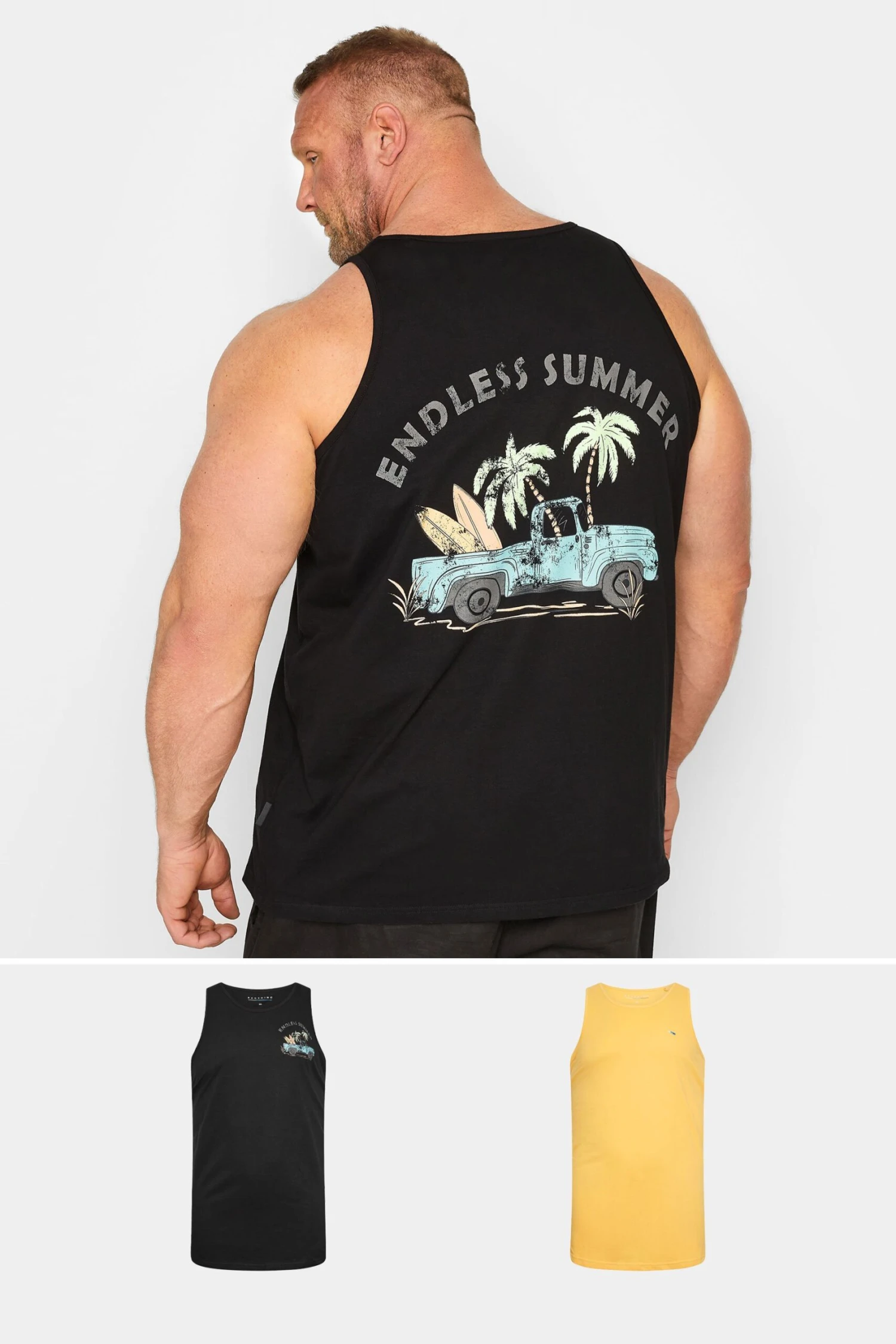 BadRhino Big & Tall 2 PACK Black & Yellow 'Endless Summer' Vests 1 BadRhino Big & Tall 2 PACK Black & Yellow 'Endless Summer' Vests