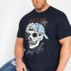 JACK & JONES Big & Tall Navy Blue Skeleton Hat Print T-Shirt
