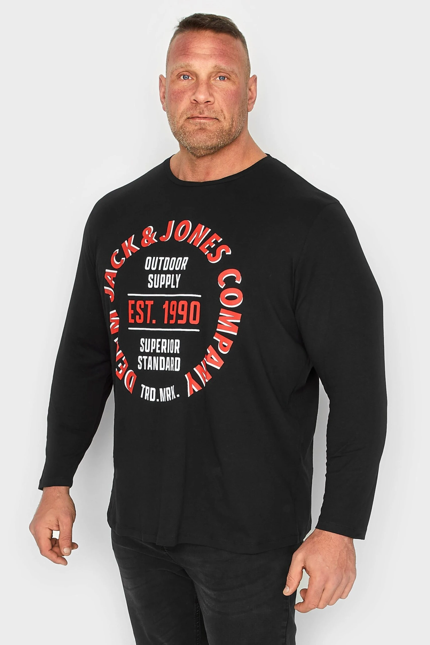 JACK & JONES Big & Tall Black Printed Long Sleeve T-Shirt 1 JACK & JONES Big & Tall Black Printed Long Sleeve T-Shirt