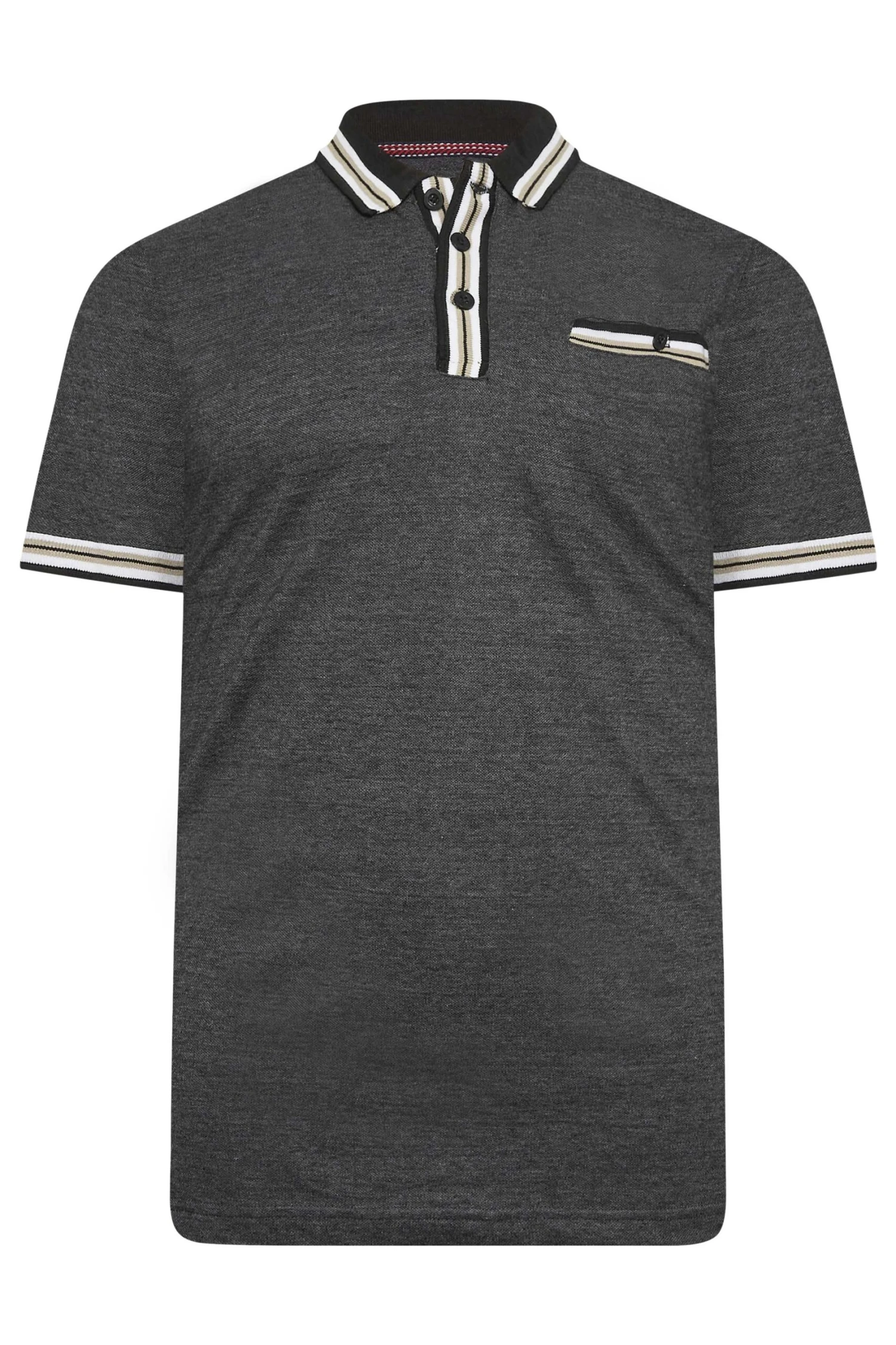 KAM Big & Tall Charcoal Grey Stripe Short Sleeve Polo Shirt 3 KAM Big & Tall Charcoal Grey Stripe Short Sleeve Polo Shirt - Image 3