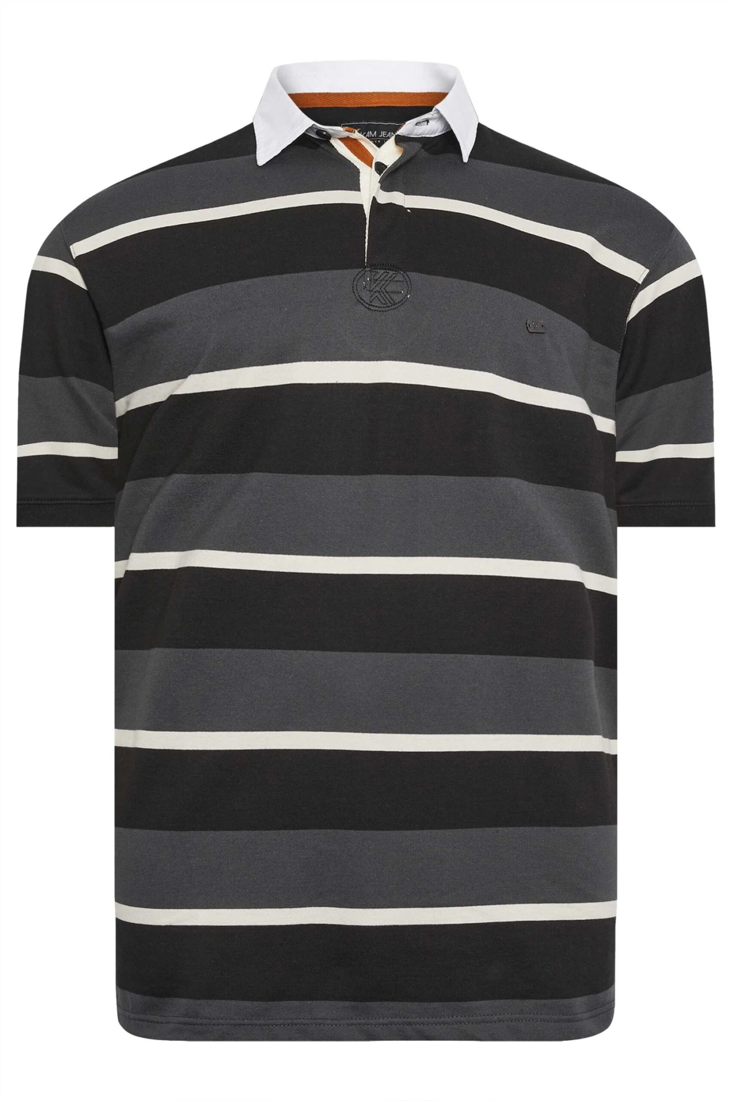KAM Big & Tall Charcoal Grey Striped Rugby Polo Shirt 3 KAM Big & Tall Charcoal Grey Striped Rugby Polo Shirt - Image 3